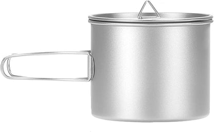 Titanium Pot 900ml & 1100ml & 1600ml Lightweight Camping Cookware for Outdoor Hiking Backpacking Travel, Non-Toxic Druable Cooking Pot with Lid & Folding Handle