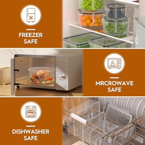 44 PCS Food Storage Containers with Lids Airtight (22 Containers & 22 Lids), Leak proof Meal Prep Container Set for Kitchen Storage, BPA-free, PVC-free Plastic, Microwave/Dishwasher Safe, Labels & Pen