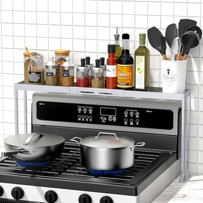 Over Stove Spice Rack, Expand 27 to 33 Inch Stove Shelf,Silver