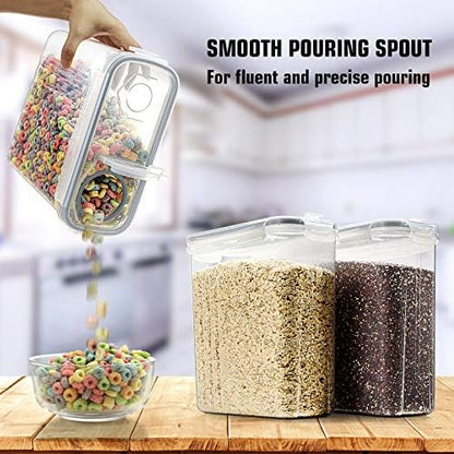 Wildone Cereal Storage Containers Set, Large BPA Free Plastic Airtight Food Storage Containers 4L /135.3oz for Flour, Sugar, 6 Piece Set Cereal Dispensers with 20 Labels & Marker, Grey
