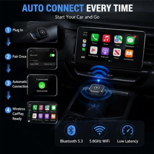 Wireless CarPlay Adapter for Chevrolet Tahoe 2024-2026 SUV- Slim Mini USB Design with Type-C Extension for Stable Zero-Latency Connection