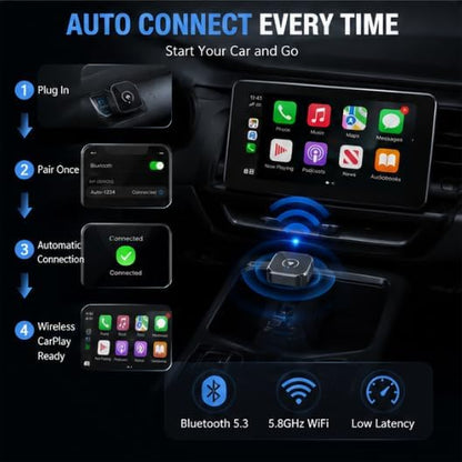 Wireless CarPlay Adapter for Chevrolet Tahoe 2024-2026 SUV- Slim Mini USB Design with Type-C Extension for Stable Zero-Latency Connection