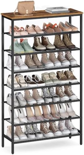 VASAGLE Shoe Rack with 7 Mesh Shelves and 1 Large Top for Bags, Steel Frame