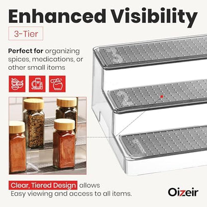 Oizeir 3-Tier Expandable Spice Rack Organizer for Cabinet, Clear