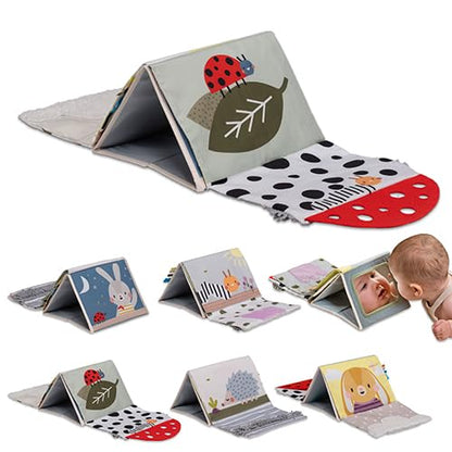 Taf Toys Tummy Time Sensory Book with Crinkle Pages & Soft Textures, High Contrast Patterns, Baby-Safe Mirror for Newborns and Infants, Tummy Time Toys for Babies 0-6 6-12 Months, Boys Girls Baby Gift