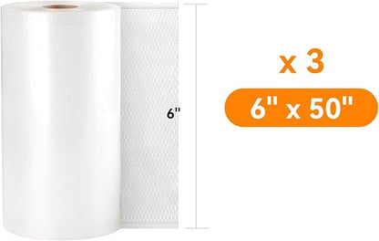 [2024 New] 6" x 50' 3 Rolls, Vacuum Sealer Rolls Bags for Food, Great for Food Storage, Sous Vide and Meal Prep, Wevac Lite