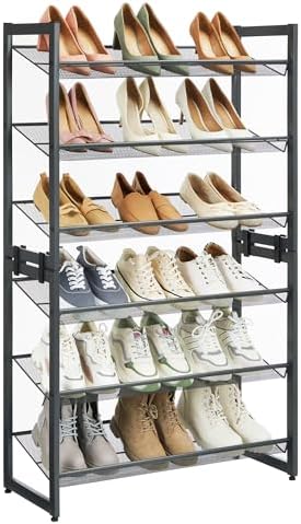 SONGMICS Metal Shoe Rack, 6-Tier Shoe Orgainzer, Holds 18-24 Pairs