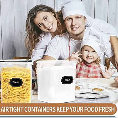 PRAKI Large Airtight Food Storage Containers 5.2L / 195oz, 4pcs Pantry Kitchen Organizers and Storage for Flour, Sugar, Baking Supplies, BPA Free, Plastic Flour Containers with 20 Labels & Maker