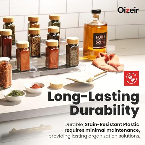 Oizeir 3-Tier Expandable Spice Rack Organizer for Cabinet, Clear