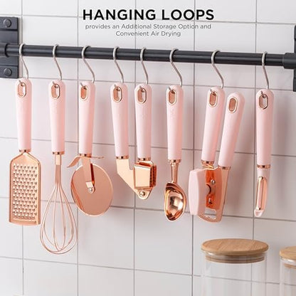 COOK WITH COLOR Kitchen Gadget Set Copper Plated Stainless Steel Utensils with Soft Touch Handles, Copper Pink, 7 Pieces