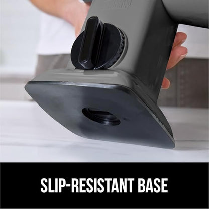 GORILLA GRIP BPA-Free Rotary Cheese Grater Hand Crank, Easy to Set Up, Strong Suction Base for Kitchen Countertop, Shred Potato, Vegetable, Nuts in Seconds, Round Mandoline Slicer, 3 Blades, Gray
