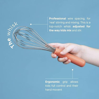 Tampoco Real Kids Cooking & Baking Set – Montessori Kitchen Tools for Real Cooking with Food-Safe Silicone Utensils – Functional & Fun Gift for Young Chefs