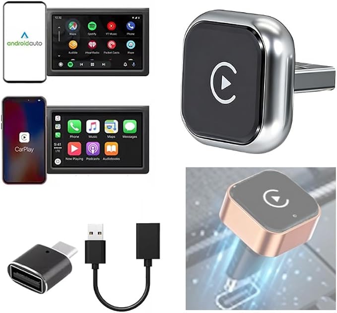 Wireless CarPlay & Android Auto Adapter for DS DS 3 Cabrio 2016-2022,Ultra Mini Dongle Converts Easy Setup Plug and Play,Silver