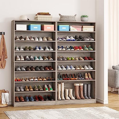 Tribesigns Tall Shoe Cabinet, 9 Tiers 40-45 Pairs Heavy Duty Wood Freestanding Shoe Storage Cabinet, 70.8'' Tall Shoe Cabinet with Open Storage for Entryway (1, Beige Gray)