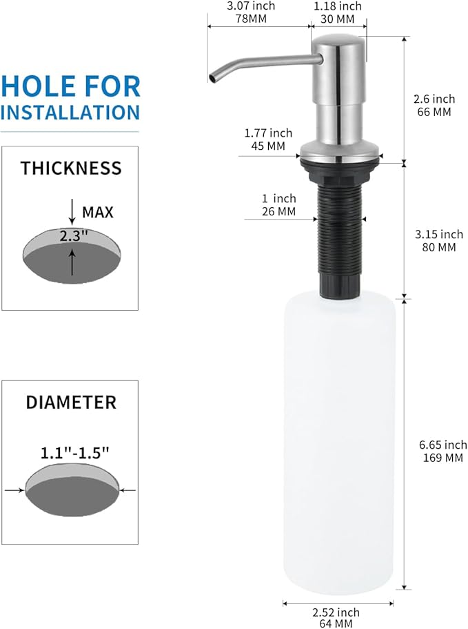 Built in Soap Dispenser for Kitchen Sink, Brushed Nickel Stainless Steel