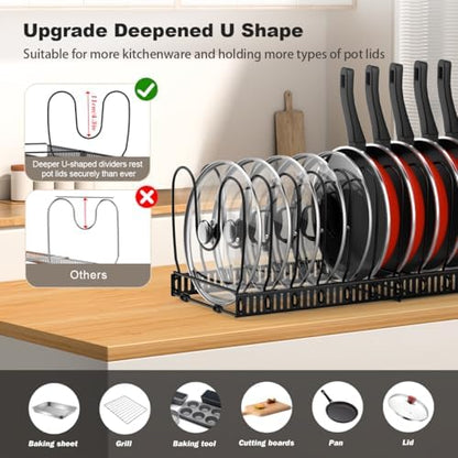 Housolution 2 Pack Pot and Pan Lid Organizer Holder Storage Rack, Black