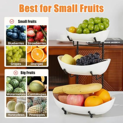3 Tier Fruit Basket, Ceramic Fruit Bowl for Kitchen Counter