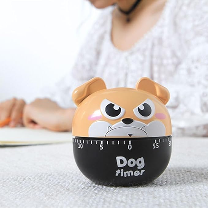 Cute Dog Kitchen Timer Manual Mechanical Rotating Alarm 55 Minutes Countdown