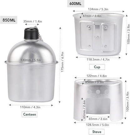 Camping cookware Set, 3pcs Cookware Set Aluminum Canteen Cup Wood Stove Set with Cover Bag for Camping Hiking Backpacking