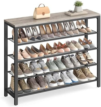 VASAGLE INDESTIC Shoe Rack, Organizer for Closet with 4 Mesh Shelves and Large Top for Bags, Entryway Hallway Shelf, Steel Frame, Industrial, Greige and Black ULBS015B02, 11.8 x 39.4 x 36.4 Inches
