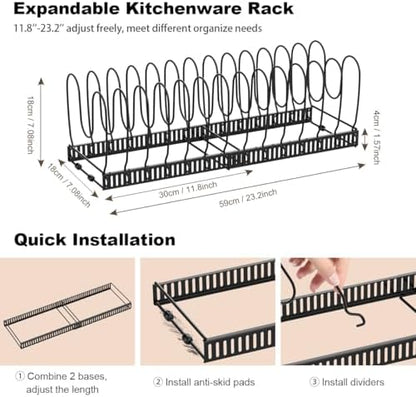 Housolution 2 Pack Pot and Pan Lid Organizer Holder Storage Rack, Black