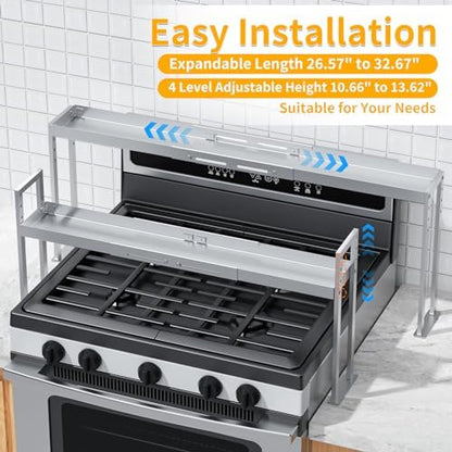 Over Stove Spice Rack, Expand 27 to 33 Inch Stove Shelf,Silver
