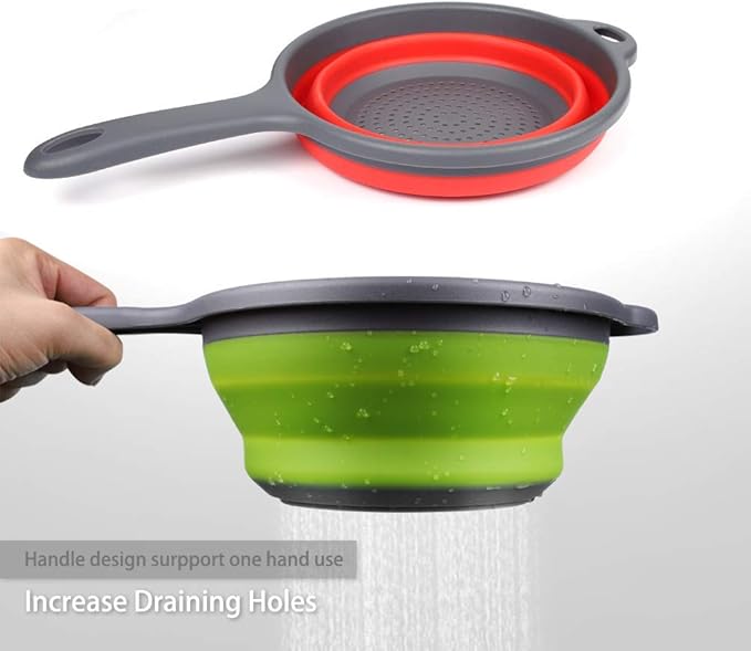 2 Pack Kitchen Foldable Silicone Strainer Colanders, Collapsible Colanders