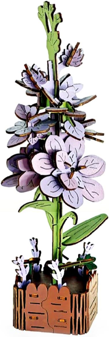 3D Wooden Puzzles for Kids DIY Wooden Flower Building Block Set Craft for Children Adults to Build Valentine's Day/Mother's Day/Teacher's Day/Birthday Gifts (Violet)