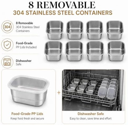 Ankou Snackle Box Container, Stainless Steel Divided Serving Tray with Lid, Handle and Forks