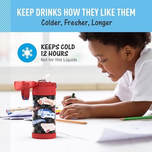 THERMOS FUNTAINER Water Bottle with Straw, 12oz, Hot Wheels