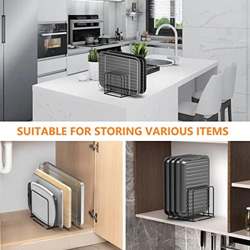 KORRTFID Kitchen Cabinet Organizer, Steel Cookware Holder, Divided Holder with 5 Slots for Skillets Baking Tray and Chopping Board Rack - Baking Pan Holder Storage (1 PC)
