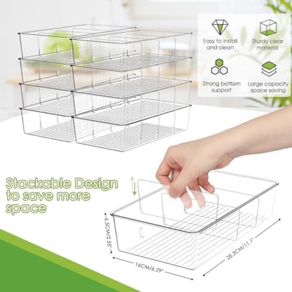 ZIZOTI Snack Organizer for Pantry Shelf, 6 Pack Clear Plastic Pantry Storage Bins with 3 Dividers for Snacks, Spices, Chips Food Organizer, Stackable Pantry Organizers for Kitchen, Fridge, Cabinet