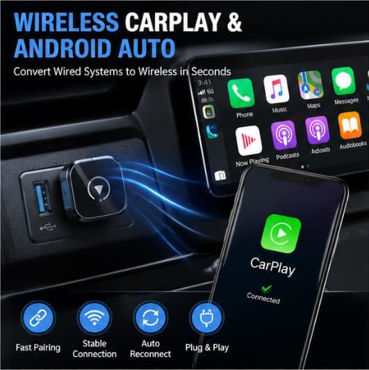 Wireless CarPlay Adapter for GMC Sierra 3500HD 2018-2019 Pickup- Slim Mini USB Design with Type-C Extension for Stable Zero-Latency Connection