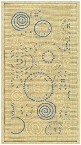 SAFAVIEH Washable Rug Outdoor Courtyard Collection - 2' x 3'7", Natural & Blue, Non-Shedding & Easy Cleaning, Ideal for Patio, Front Door, Entryway, Doormat (CY1906-3101)