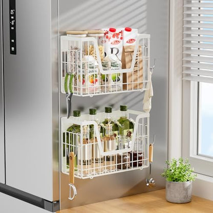 4 Pack Magnetic Shelves For Fridge, White Potato Onion Storage Bin