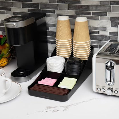Mind Reader 7-Compartment Coffee Condiment Organizer, Cup and Lid Holder, Countertop Station for Coffee Bar, Breakroom, Kitchen, Set of 2, Black