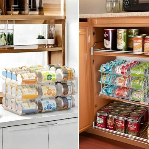 Can Organizer for Pantry, 3 Tier Stackable Rolling Can Storage Rack 2 Pack