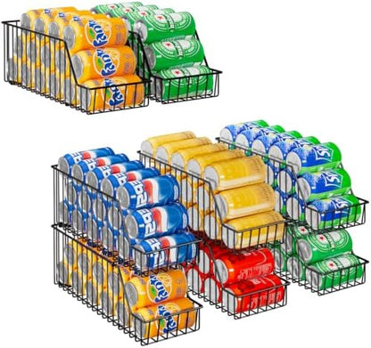 6 Pack Can Storage Organizer for Pantry, Stackble Lengthen Can Holder Rack，Max Can Dispensers & Canned Goods Organizer Baskets For Various Soup Soda Canned Food Drinks, Hold More 66 Cans, Black
