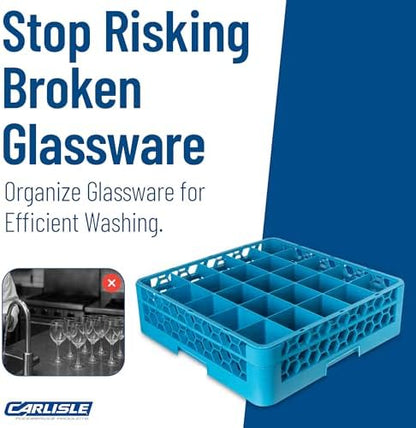 Carlisle FoodService Products RG25-114 OptiClean 25 Compartment Glass Rack with Extender, 3-1/2" Compartments, Blue (Pack of 4)