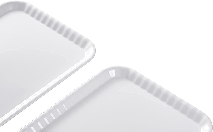 Blue Boat 15" x 11" Rectangular Serving Trays Set of 4 White, Melamine Serving Platter, Light Weight Easy to Clean Sturdy Stackable BPA-Free Dishwasher Safe