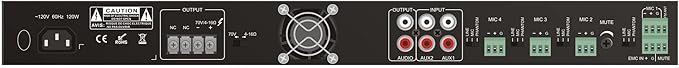 Class D Amplifier Mixer, 6 Input, 8 Ohm and 70V