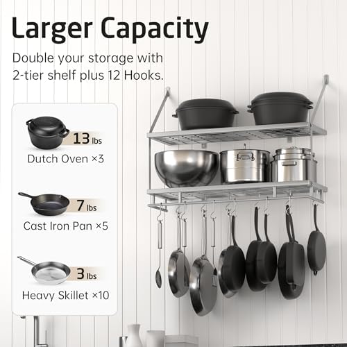 KES 30-Inch Silver Gray Pot Rack Wall Mounted, 100 Lbs Capacity