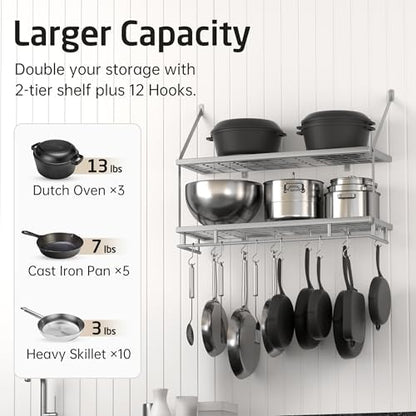 KES 30-Inch Silver Gray Pot Rack Wall Mounted, 100 Lbs Capacity