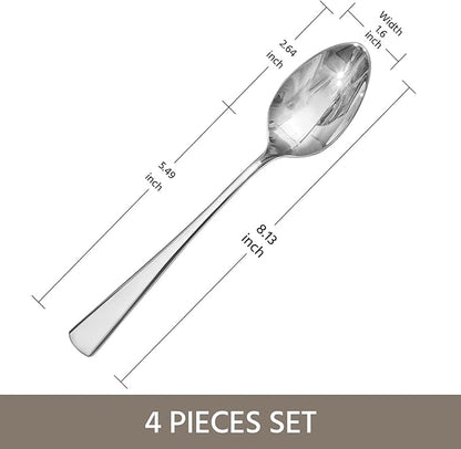 KINGSTONE 4 Piece Dinner Spoon Set, 18/10 Stainless Steel Spoons, Silver Food Grade Table spoons of 4, Metal Spoons for Home, Kitchen, Weddings, Parties or Restaurant, Dishwasher Safe-8.15inches