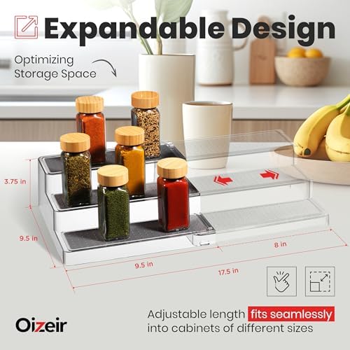 Oizeir 3-Tier Expandable Spice Rack Organizer for Cabinet, Clear