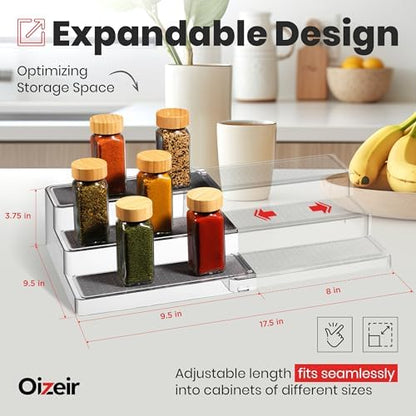 Oizeir 3-Tier Expandable Spice Rack Organizer for Cabinet, Clear