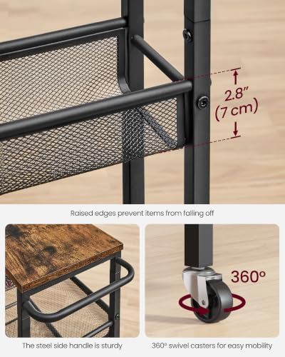 VASAGLE 6-Tier Slim Rolling Storage cart with Wheels, Metal
