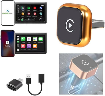 Wireless CarPlay & Android Auto Adapter for Jaguar F‑Type 2019-2024,Ultra Mini Dongle Converts Easy Setup Plug and Play,Gold