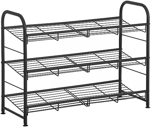 SONGMICS 3-Tier Stackable Metal Shoe Rack, Holds Up to 12 Pairs of Shoes