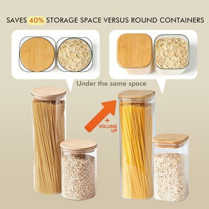 7 Pack Square Glass Storage Containers with Lids, Multi-Size Canisters Sets for the Kitchen & Pantry food storage jar – Ideal for Storing Pasta, Cereal, Flour, Sugar, Nuts, Coffee Beans & More